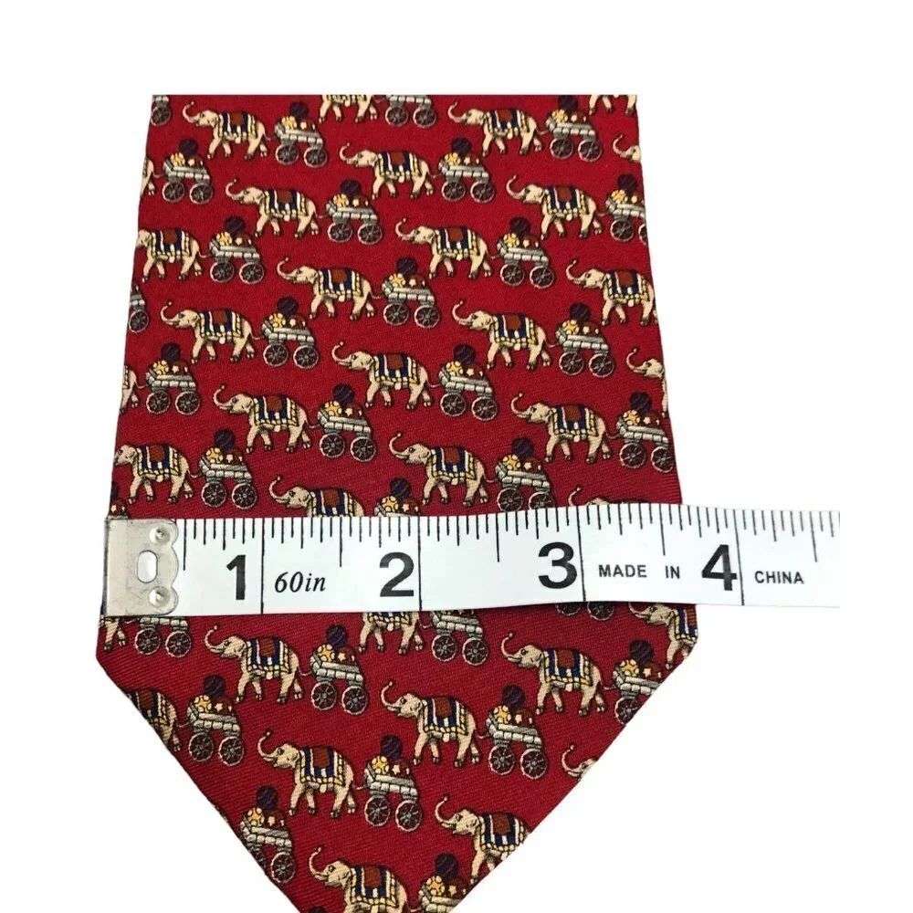 Brooks Elephant Print Necktie Trunk Up Pure Silk Made in USA EUC Circus Tie